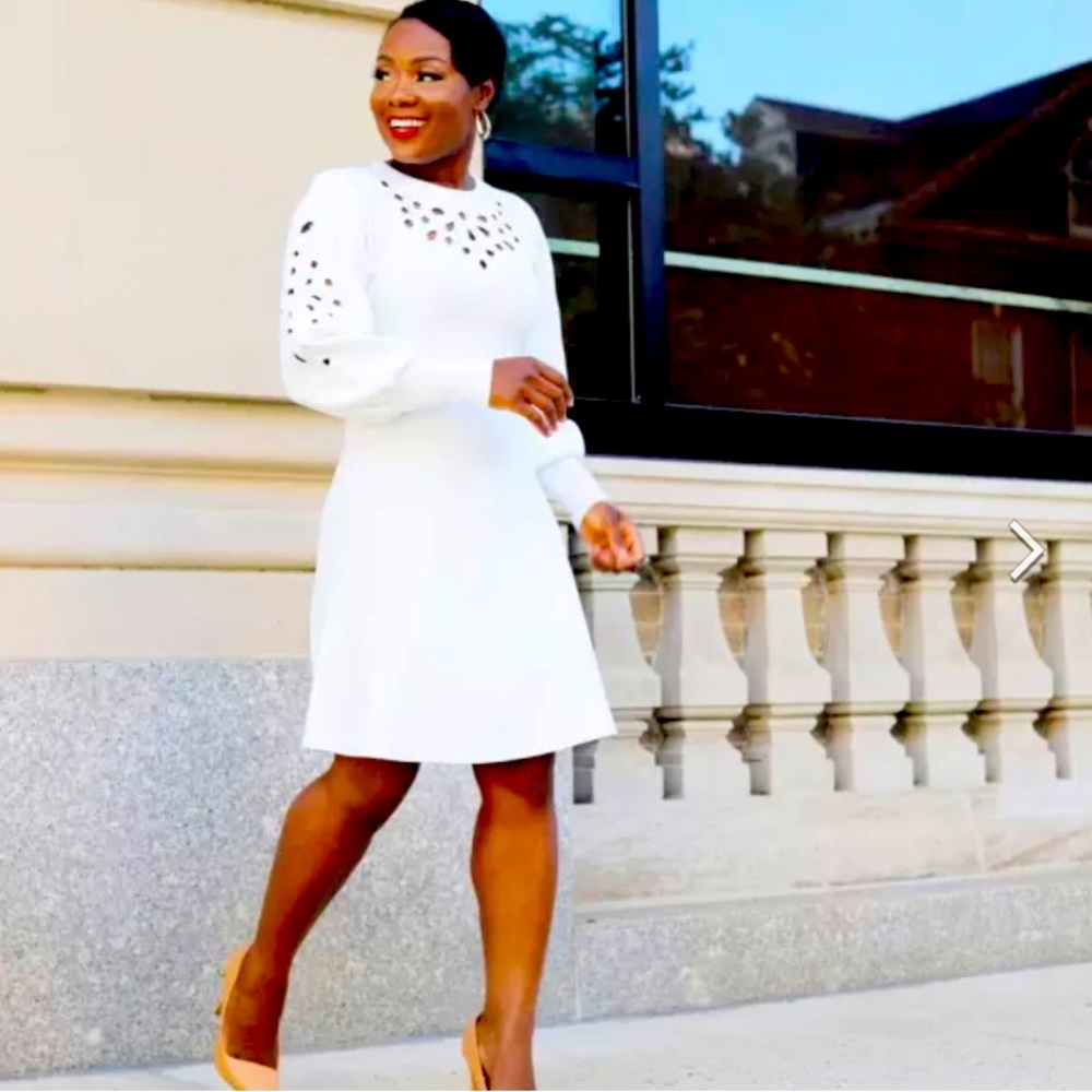 Beautiful Winter White Heavy Fit and Flare Sweater Dress Perfect Holiday Dress